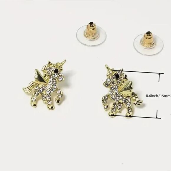 14K Gold Plated Unicorn Stud Earrings - Picture 2 of 4